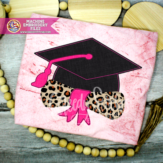 Grad Cap & Diploma Bean Applique Machine Embroidery Design