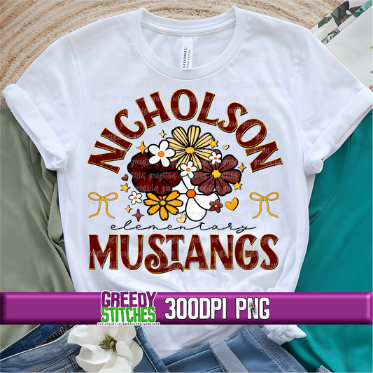 Floral Nicholson Elementary Mustangs PNG