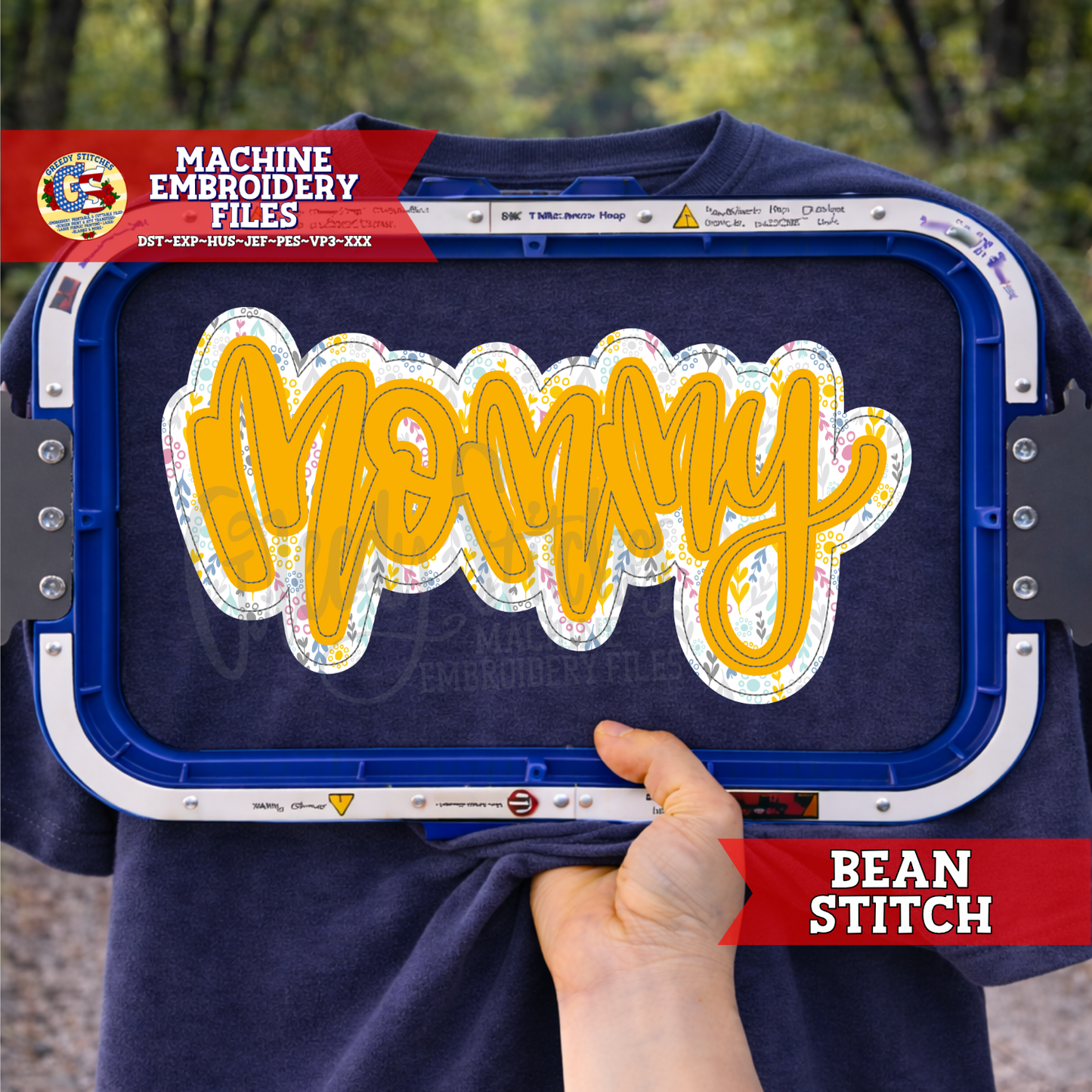 Mommy Bean Stitch Double Applique Machine Embroidery Design