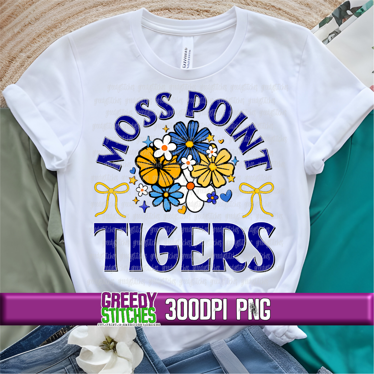 Floral Moss Point Tigers PNG Set