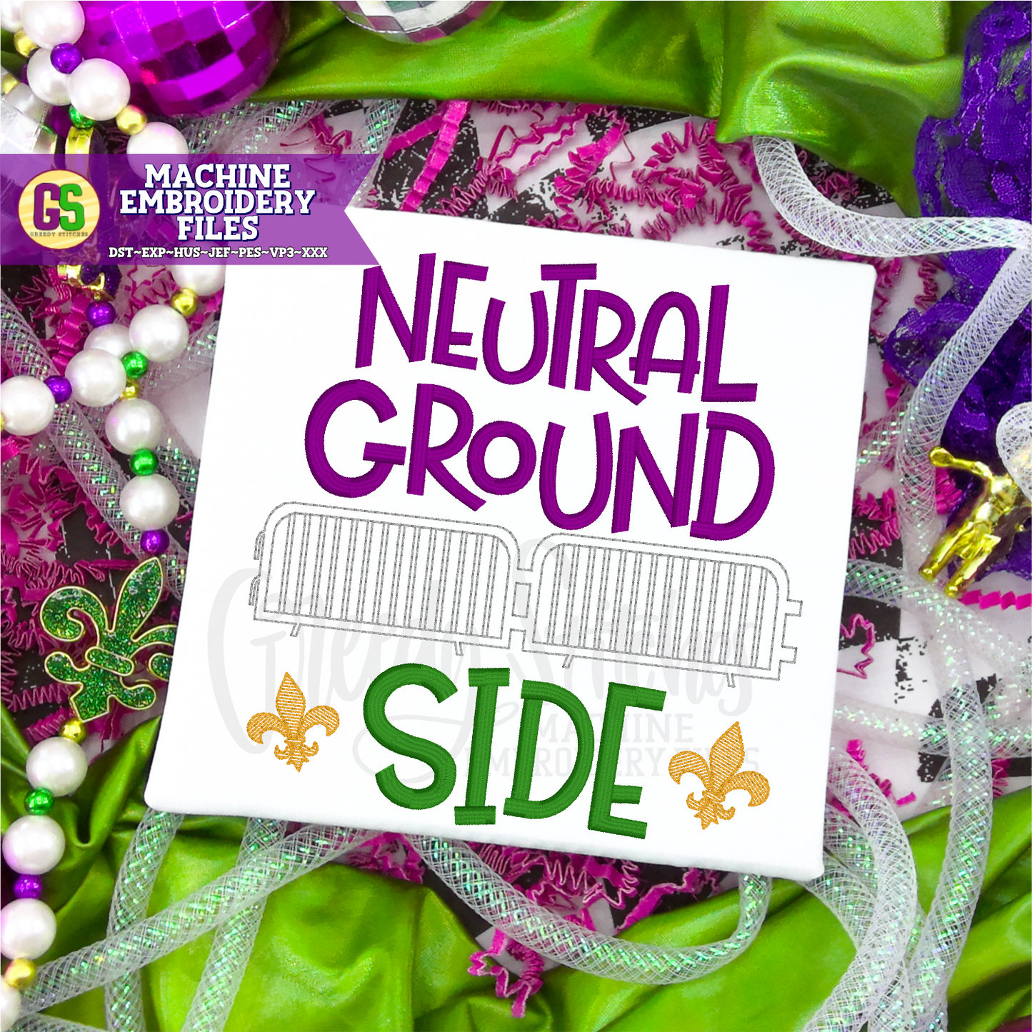 Neutral Ground Side Machine Embroidery Design - Mardi Gras Embroidery