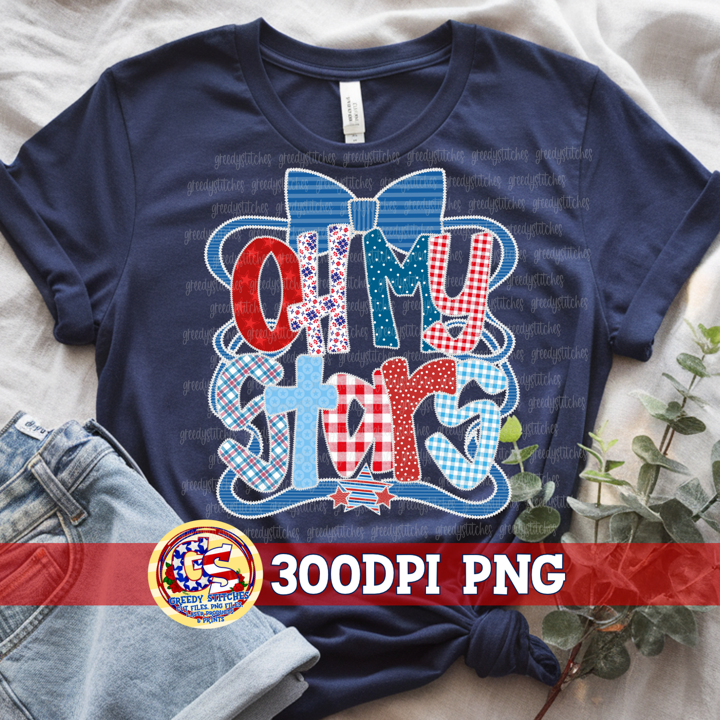 Oh My Stars Bow Faux Lace Stitching PNG