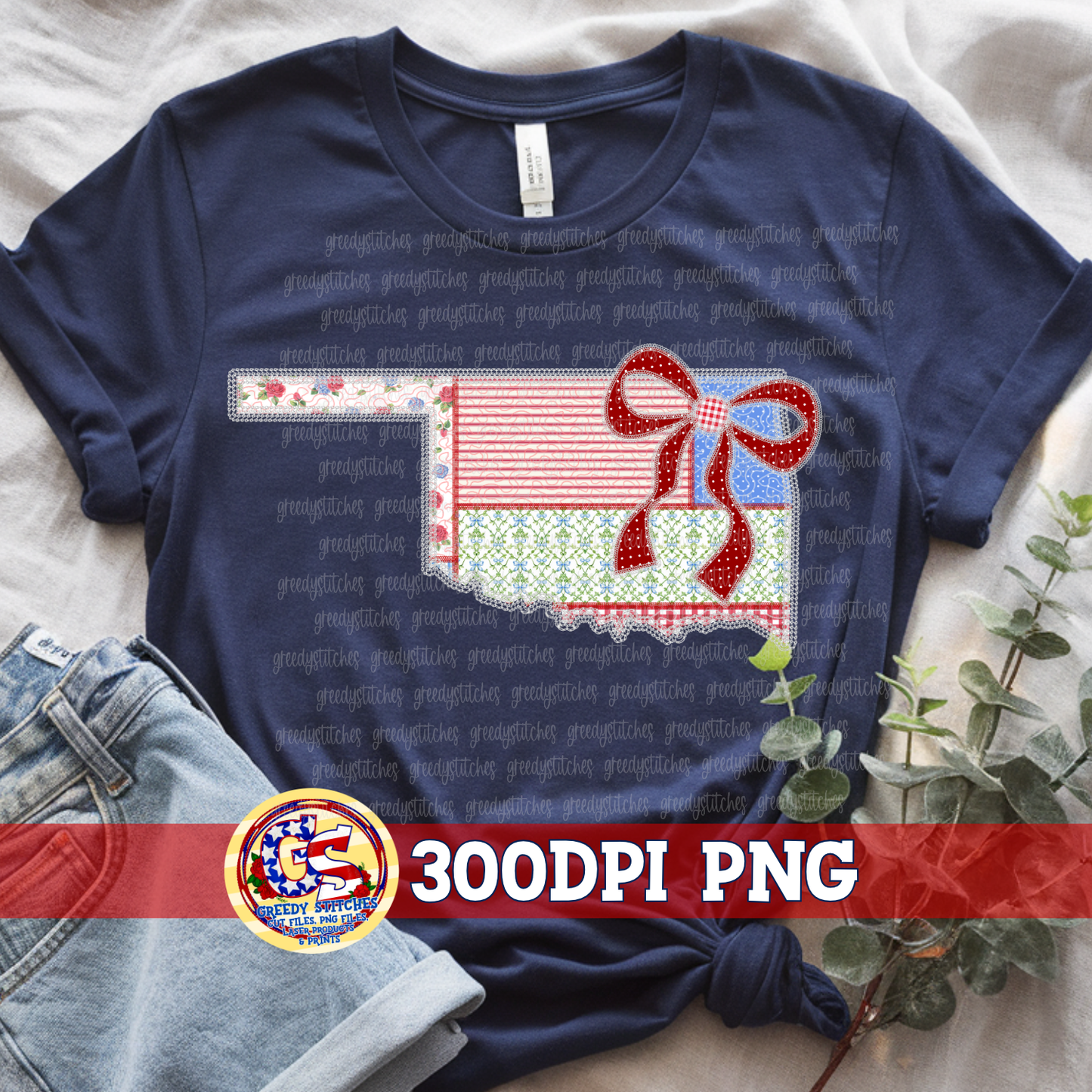 July 4th Oklahoma Faux Quilted and Lace PNG
