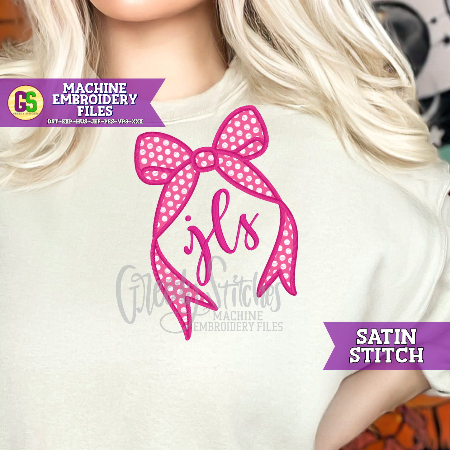 Petite Bow Satin Stitch Applique Machine Embroidery Design