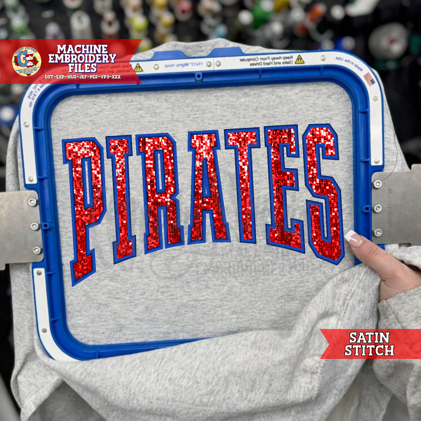 Pirates Varsity Bottom Arch Satin Stitch Applique PES DST HUS JEF EXP VP3 XXX