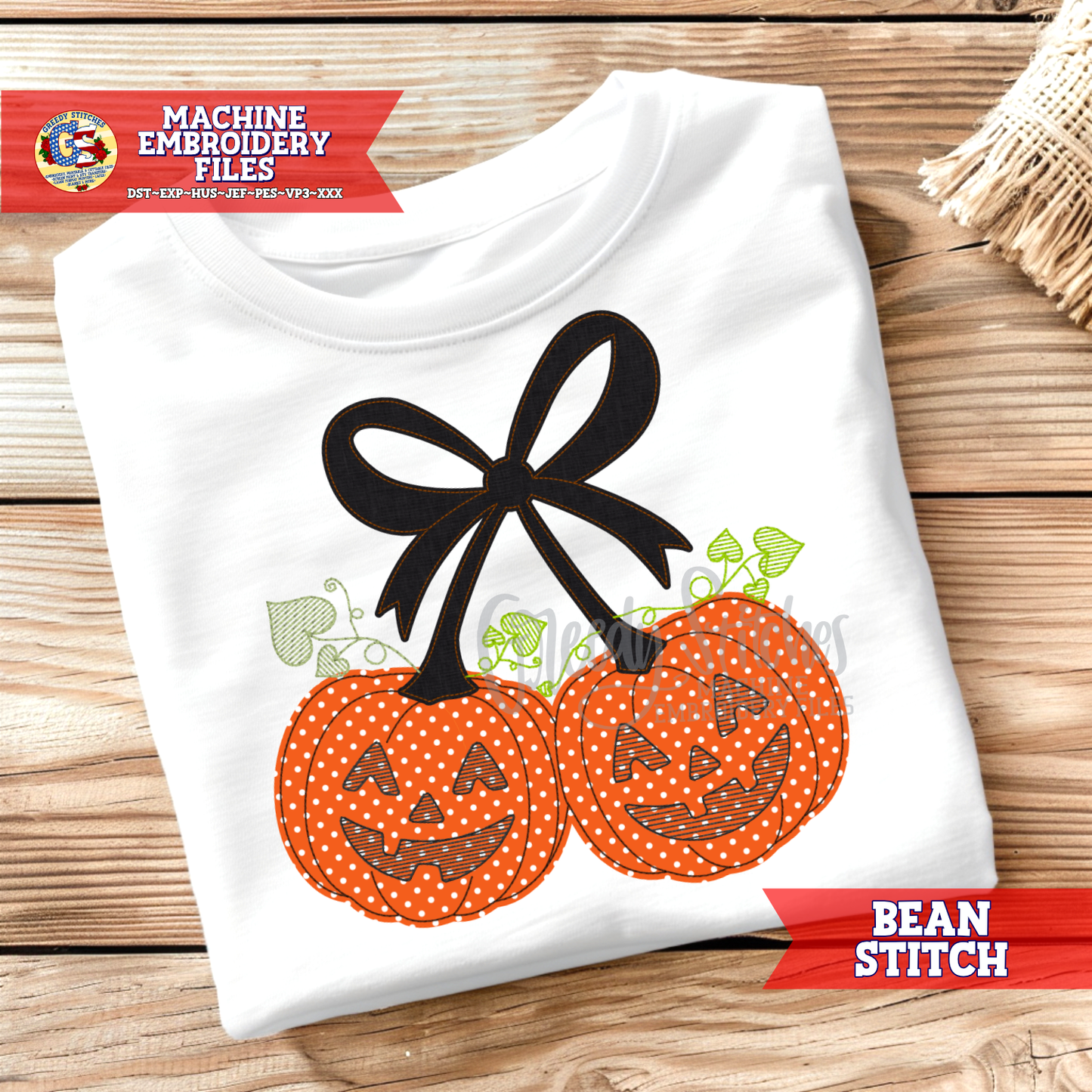 Cherry Pumpkins Bean Stitch Applique Machine Embroidery Design