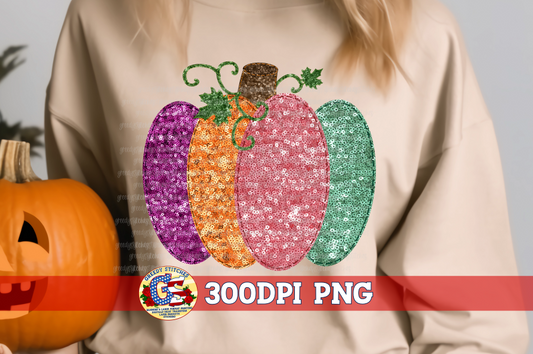 Faux Embroidery Sequin Pumpkin PNG For Sublimation