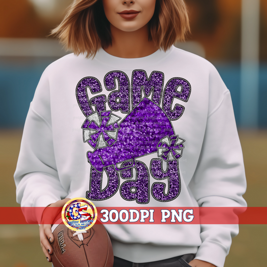 Game Day Cheer Faux Embroidery Sequins Purple PNG