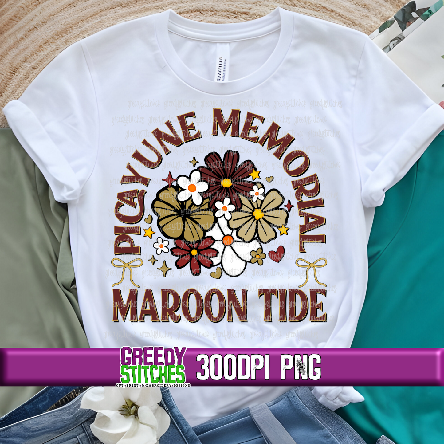 Floral Picayune Memorial Maroon Tide PNG Set
