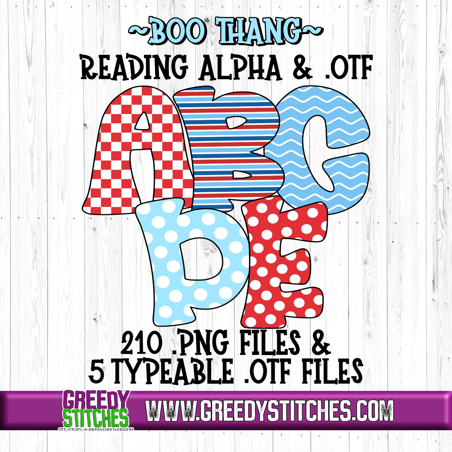 Boo Thang Reading Week Red Blue Alpha PNG & OTF Files