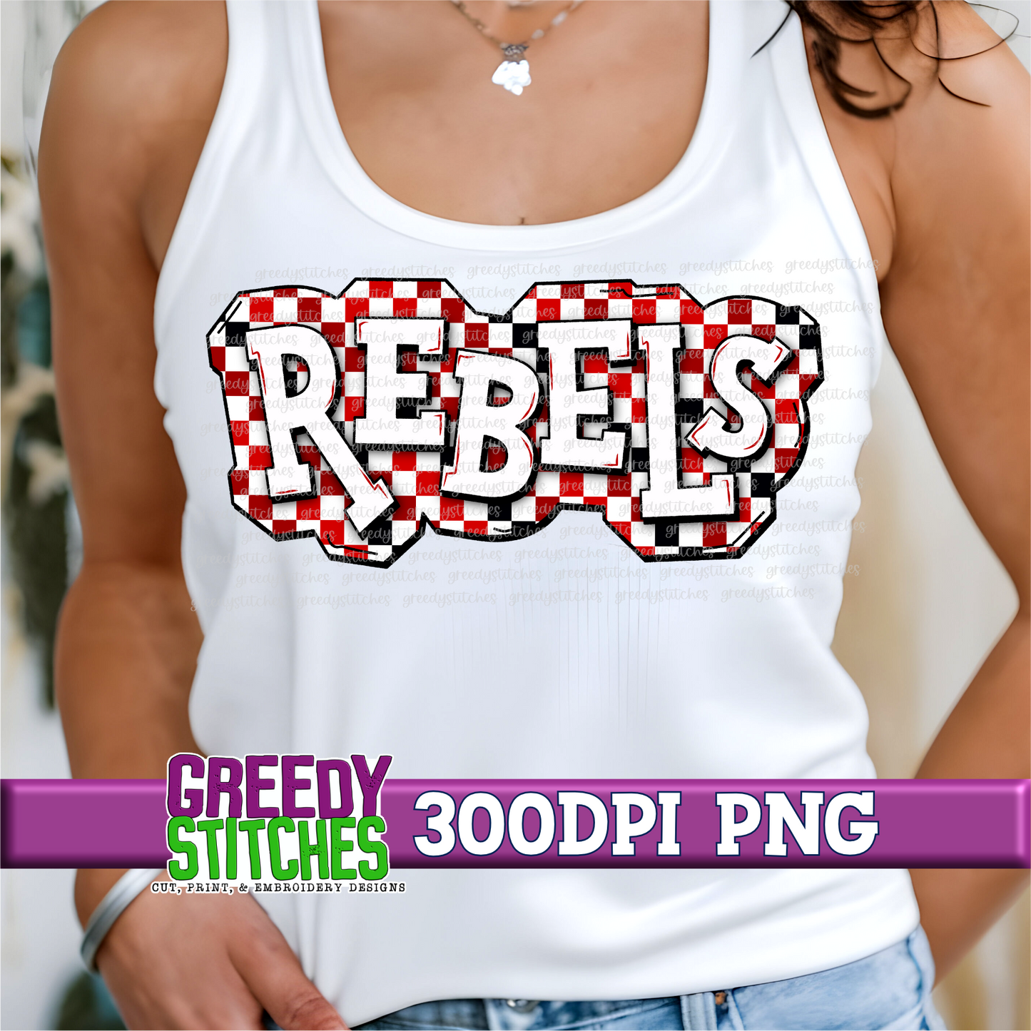 Checker Rebels Plate PNG - Red Black