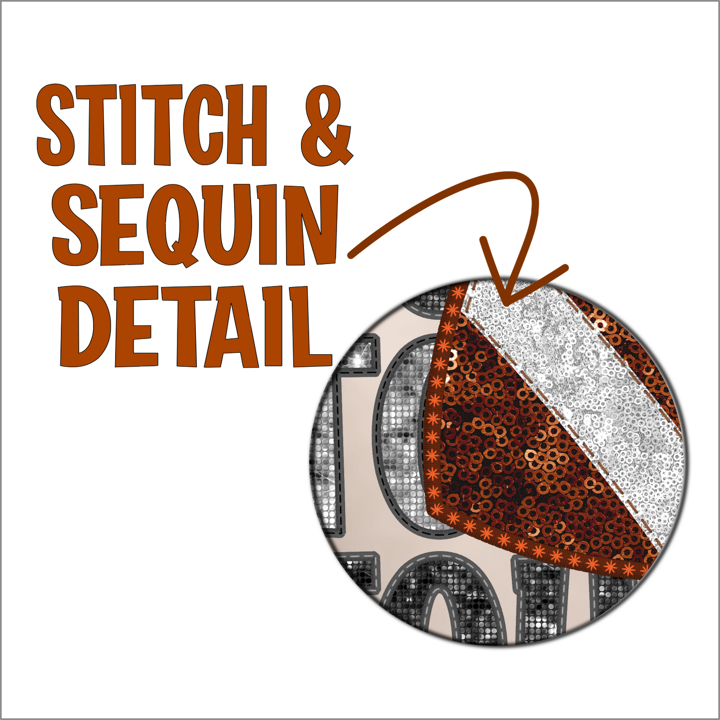 Touchdown Football Faux Embroidery Sequin Applique PNG for Sublimation