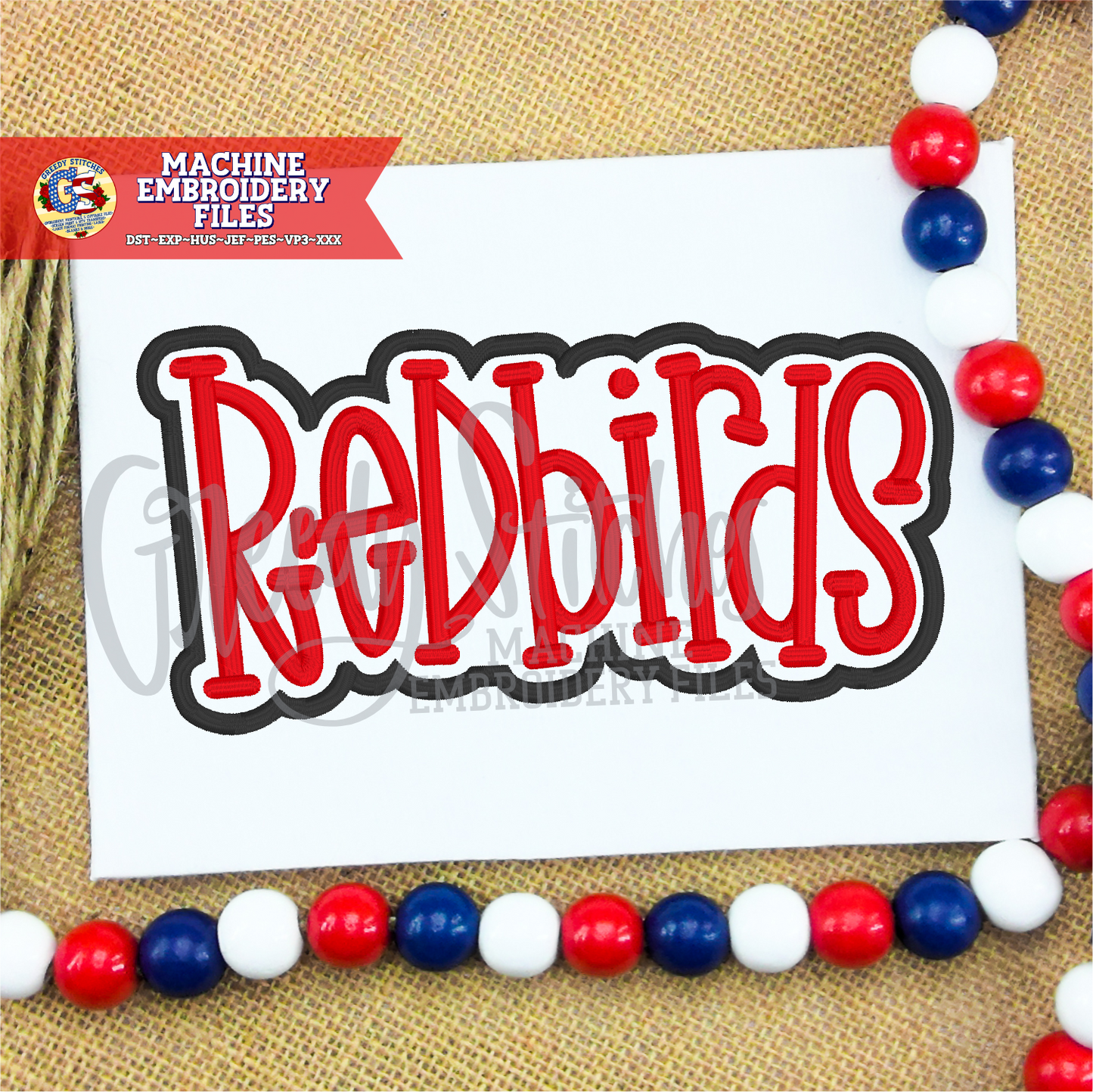 Redbirds Satin Stitch Machine Embroidery Design