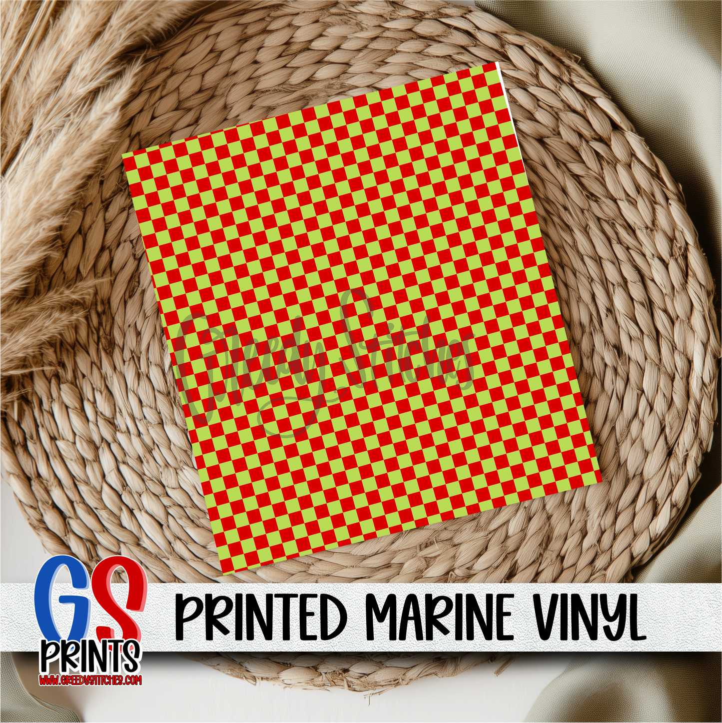 Red and Lime Green Checker Christmas Marine Vinyl