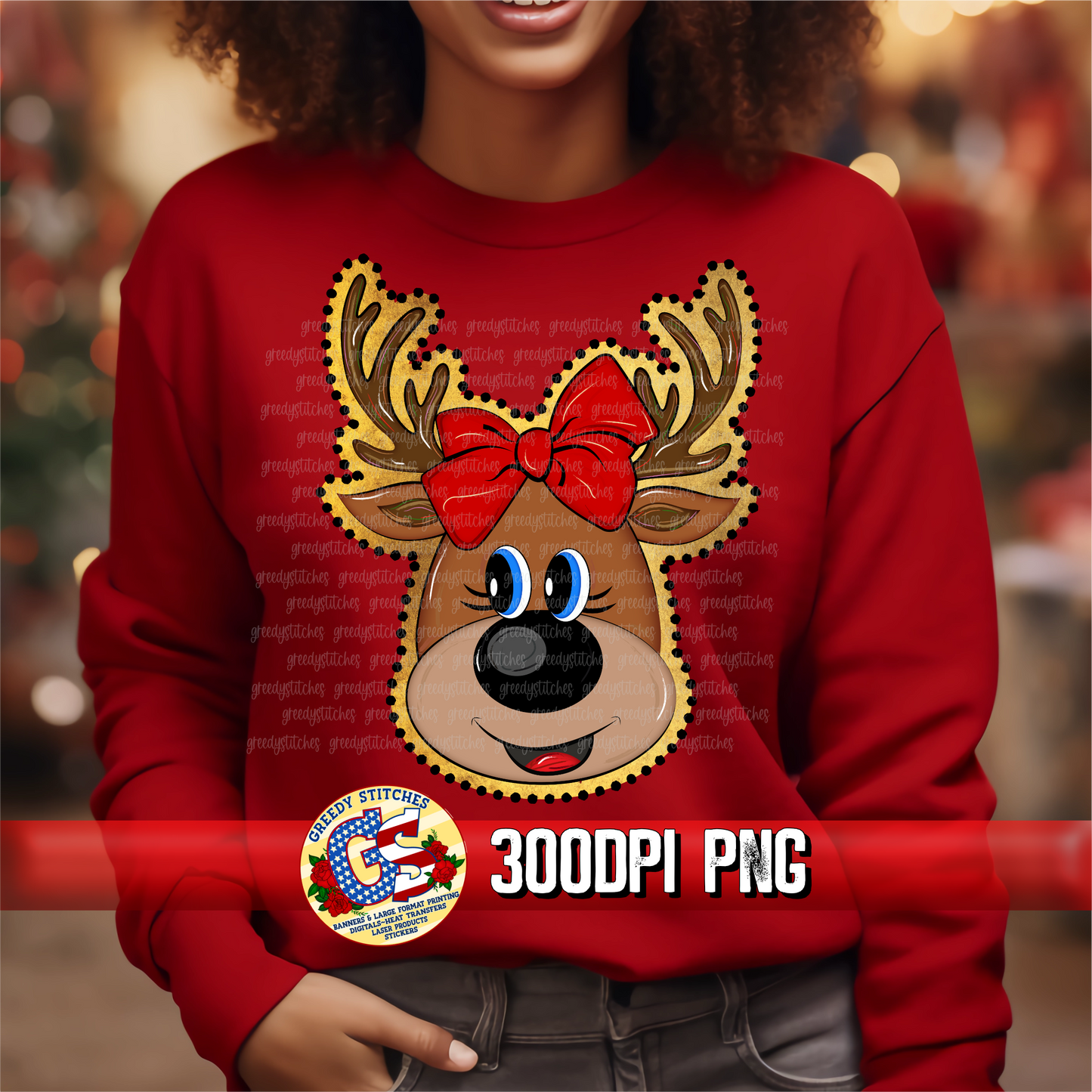 Reindeer with Bow Gold Foil PNG