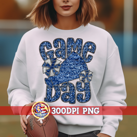 Game Day Cheer Faux Embroidery Sequins Royal Blue PNG