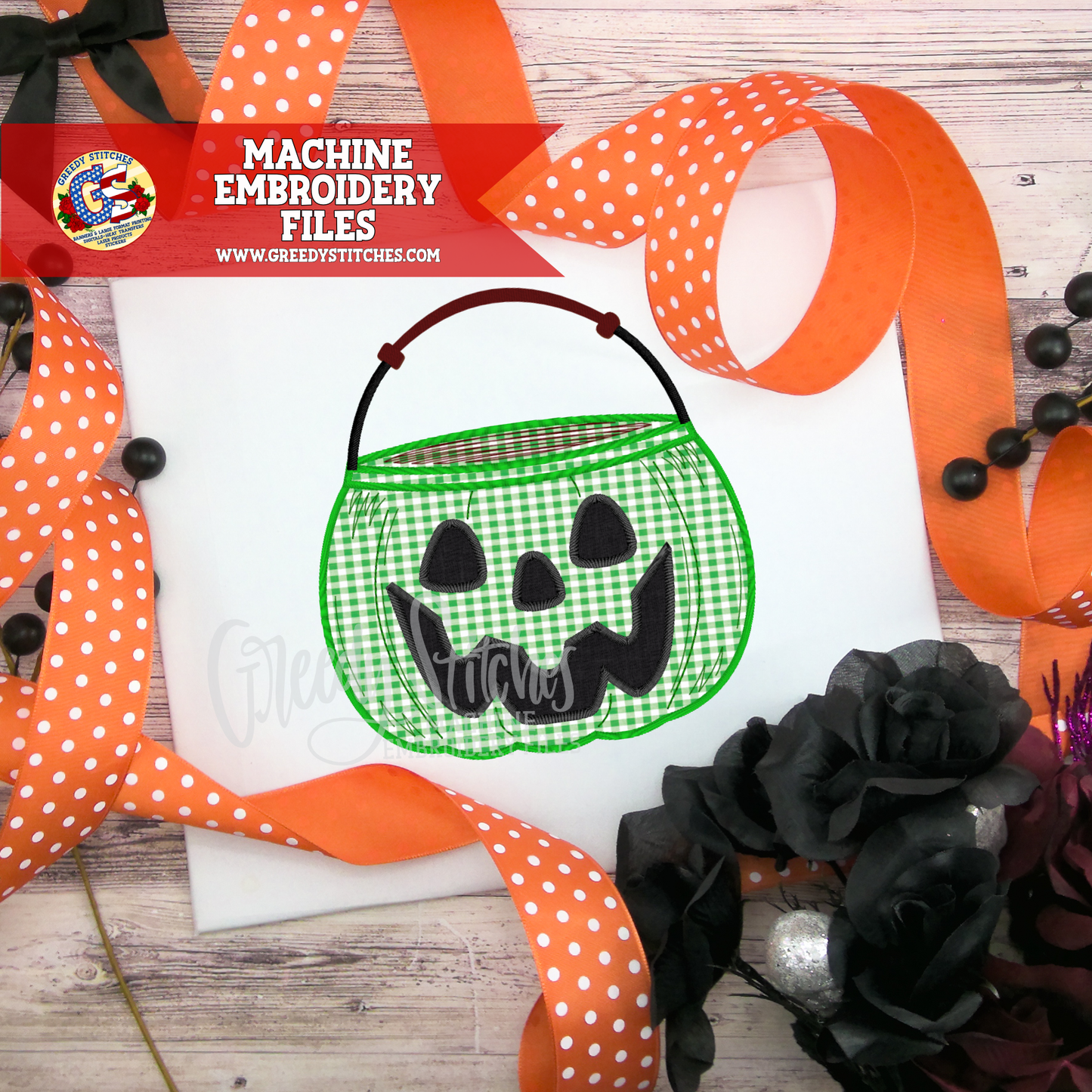 Pumpkin Bucket Satin Stitch Applique Machine Embroidery Design