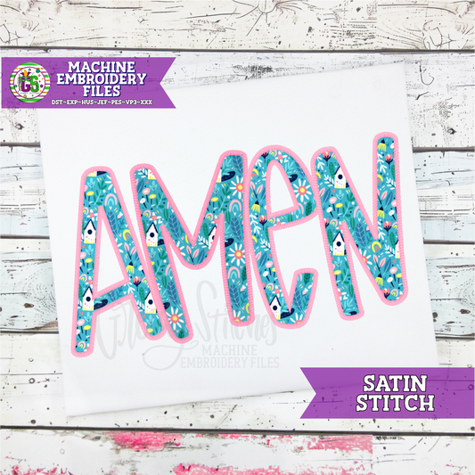 Amen Satin Stitch Machine Embroidery Design