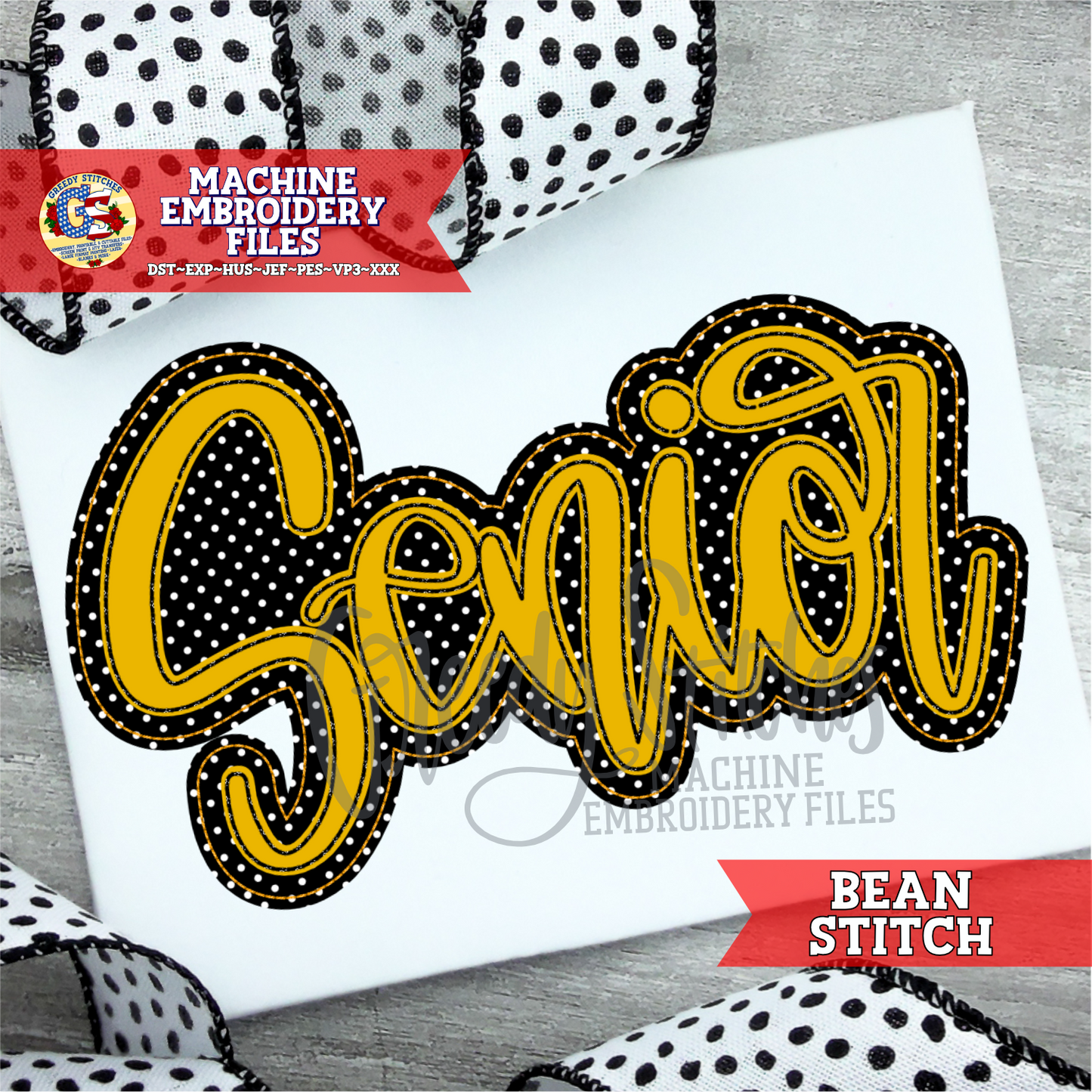 Senior Bean Stitch Double Applique Machine Embroidery Design