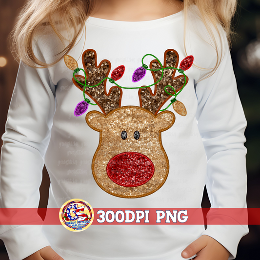 Reindeer with Lights Faux Sequin Embroidery PNG