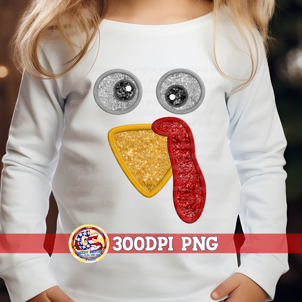 Thanksgiving Turkey Face Faux Embroidery Sequins PNG