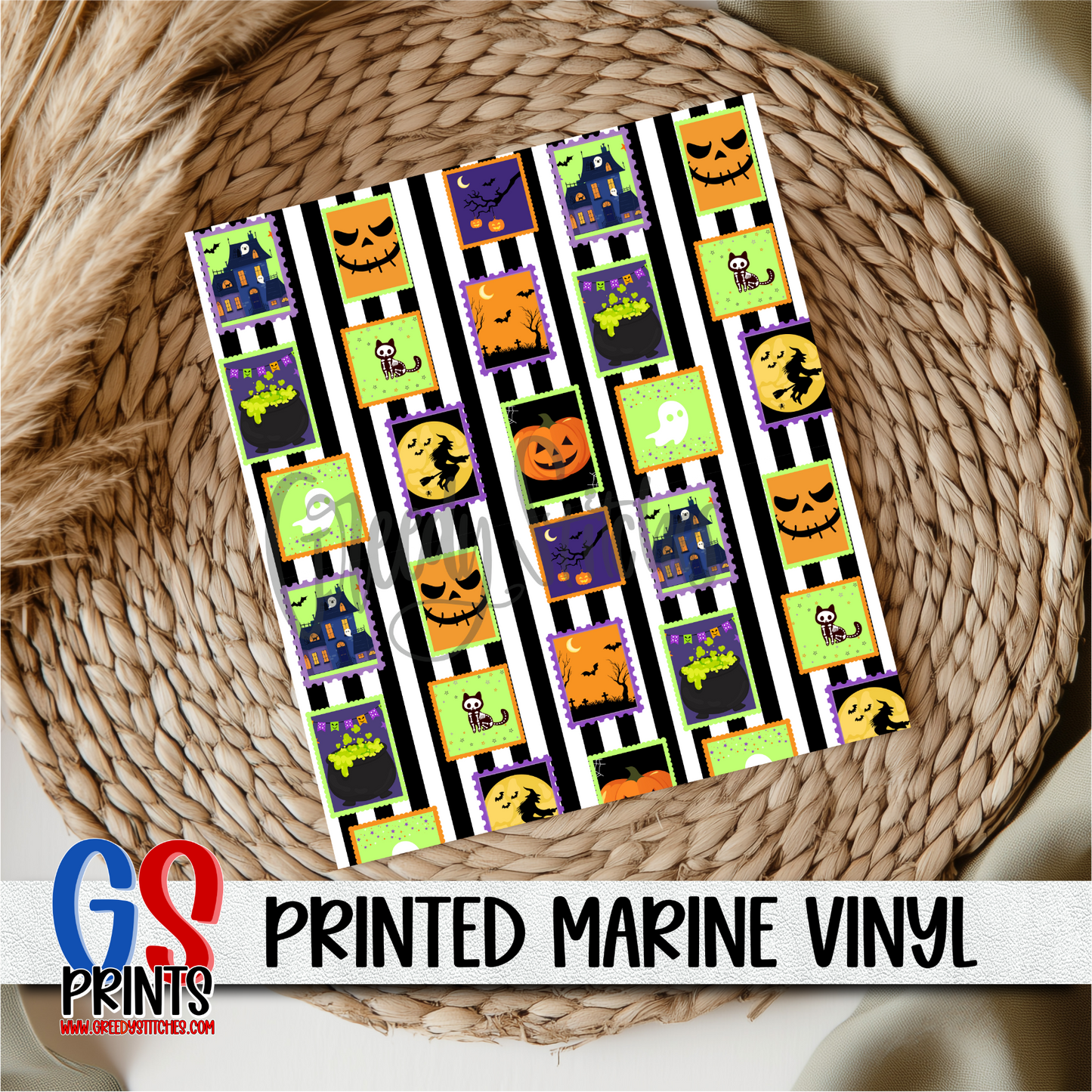 Halloween Frames Black Stripes Print Marine Vinyl