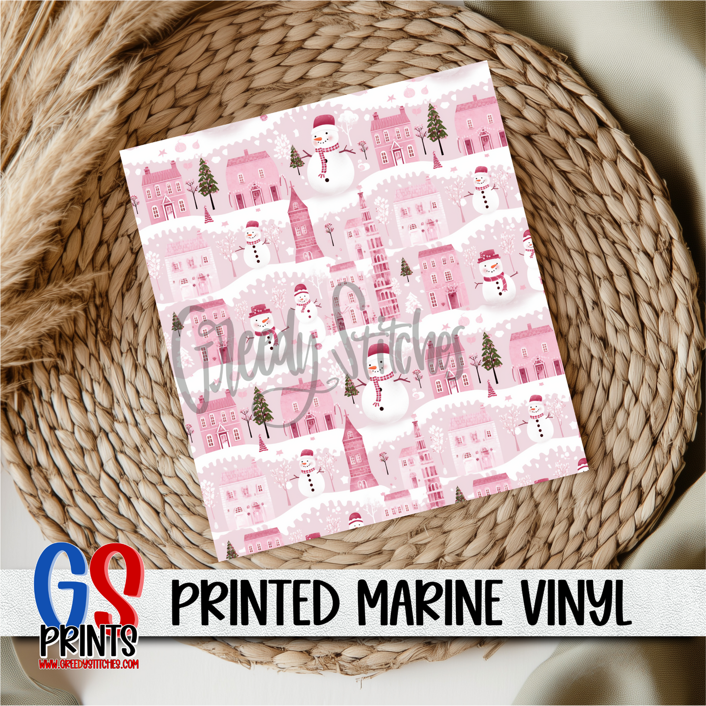 Pink Christmas Village Marine Vinyl