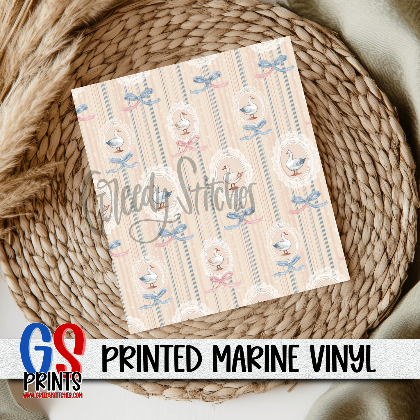Lace Frame Cottage Goose Marine Vinyl