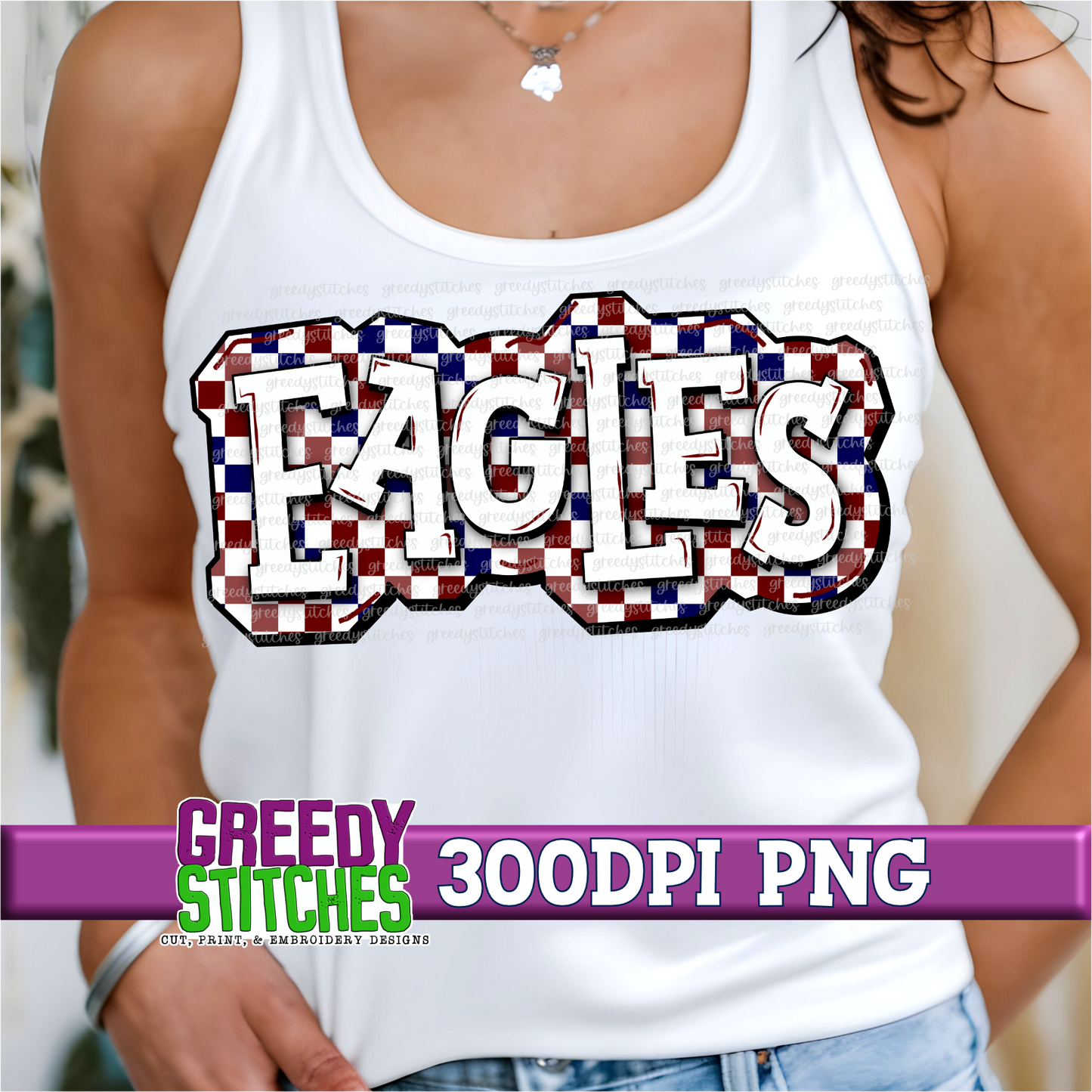 Checker Eagles Plate PNG - Navy Maroon
