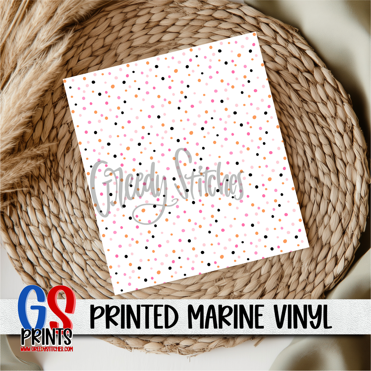 Pink Orange Black Splatter Printed Marine Vinyl