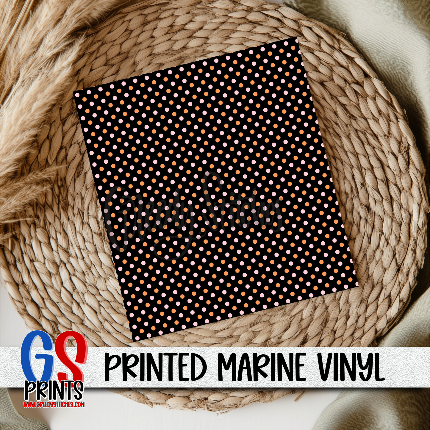 Pink Orange Black Polka Printed Marine Vinyl