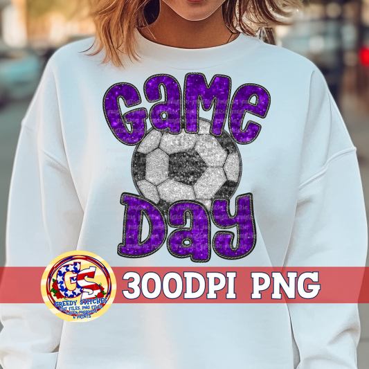 Soccer Game Day Purple Faux Embroidery Sequins PNG