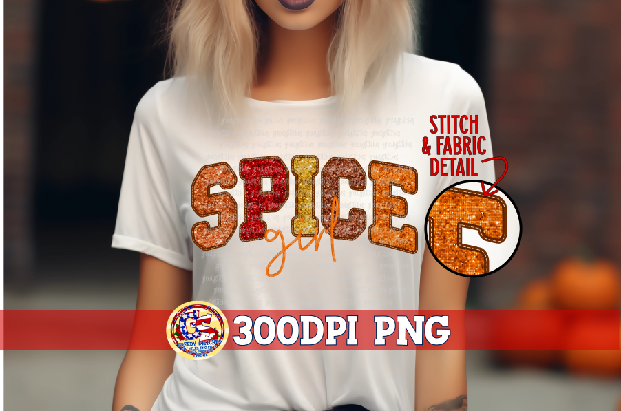 Spice Girl Varsity Faux Sequin Embroidery PNG