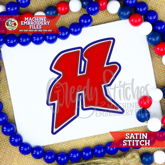 Hancock School District H Satin Stitch Applique Machine Embroidery Design - Hancock High School Hawks