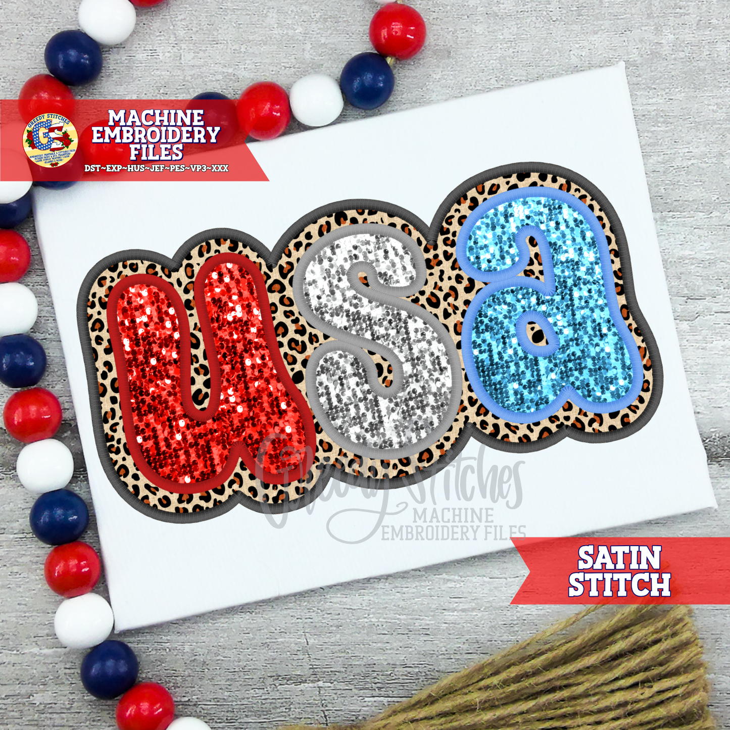 Groovy USA Double Applique Satin Stitch Machine Embroidery Design