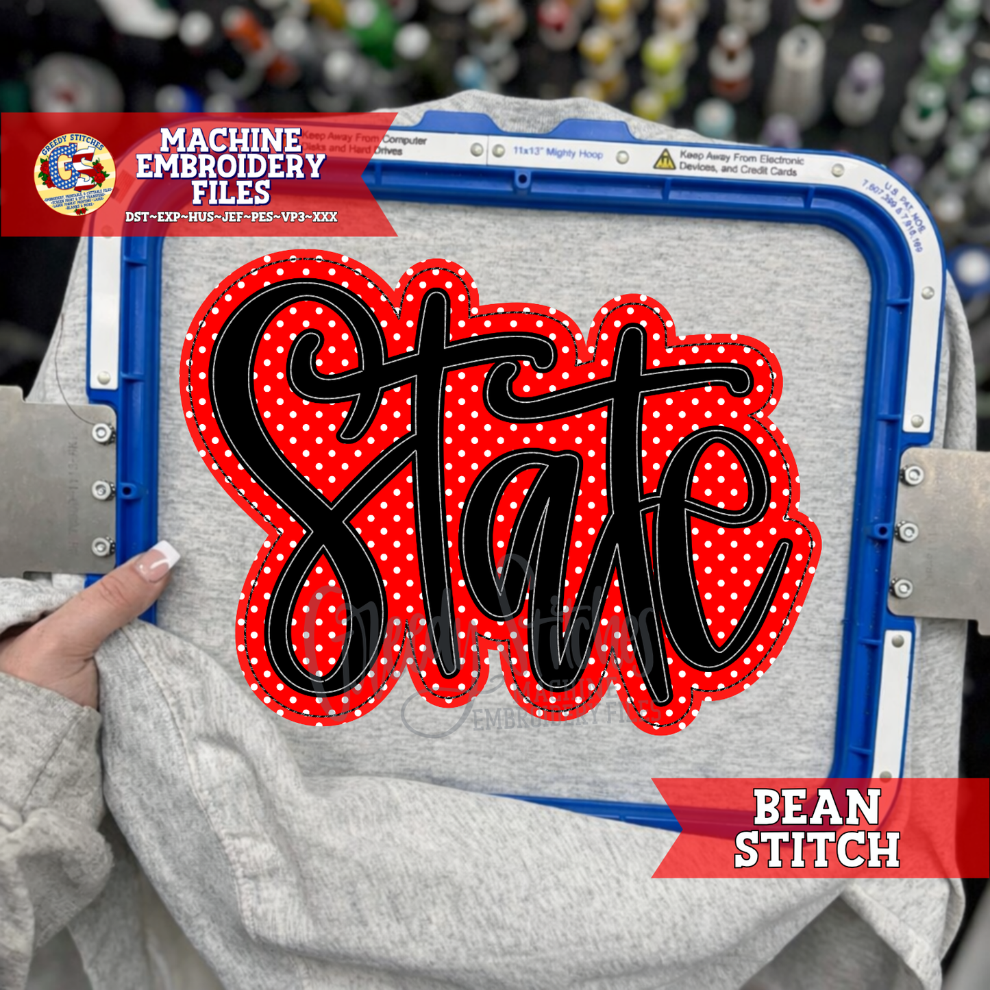 State Bean Stitch Double Applique Machine Embroidery Design