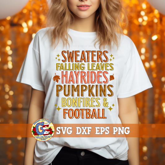 Sweaters Falling Leaves Hayrides Pumpkins Bonfires & Football SVG DXF EPS PNG