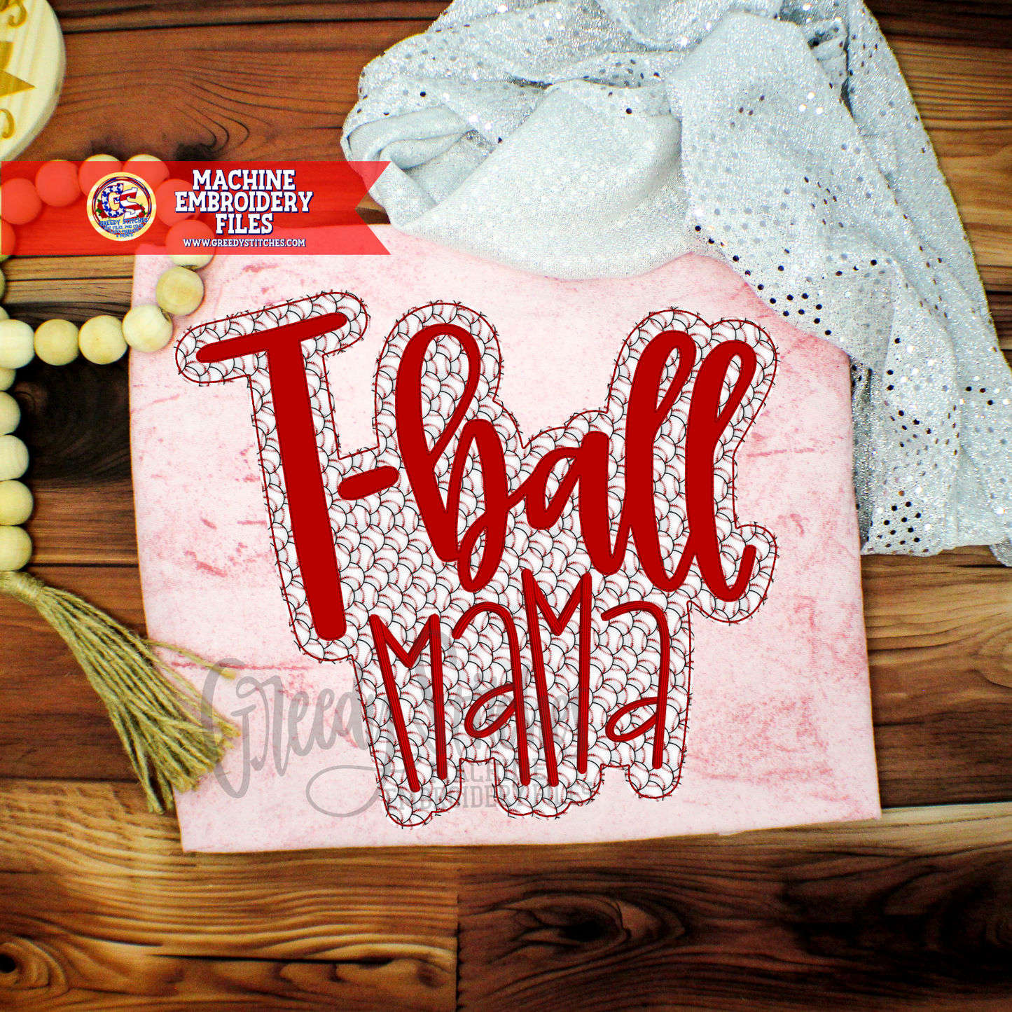 T-ball Mama Double Applique Machine Embroidery Design