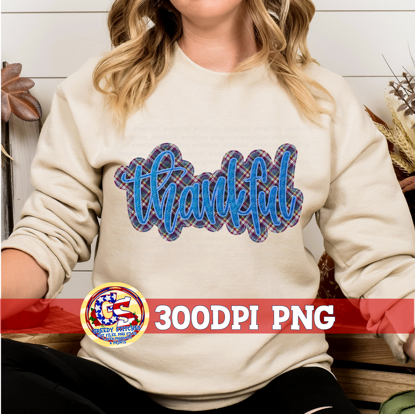 Thankful Faux Embroidery PNG
