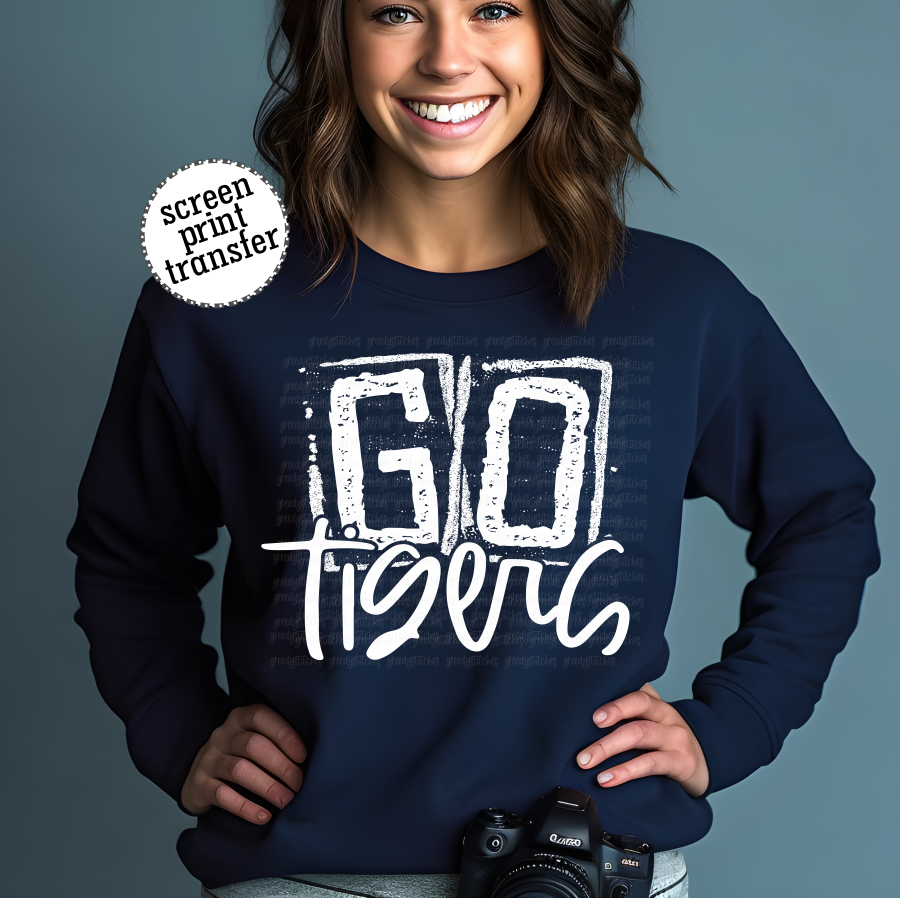 Go Tigers Screen Print Transfer---white ink