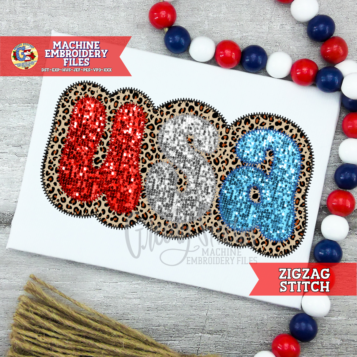 Groovy USA Double Applique Zig Zag Stitch Machine Embroidery Design