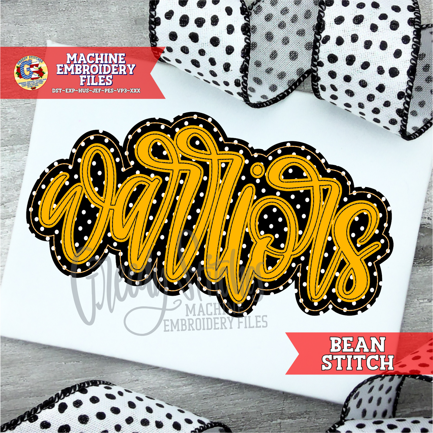 Warriors Bean Stitch Double Applique Machine Embroidery Design