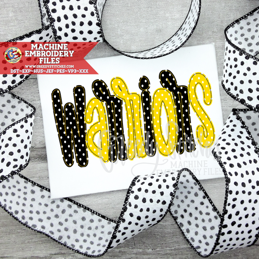 Warriors Lowercase Bean Stitch Applique Machine Embroidery