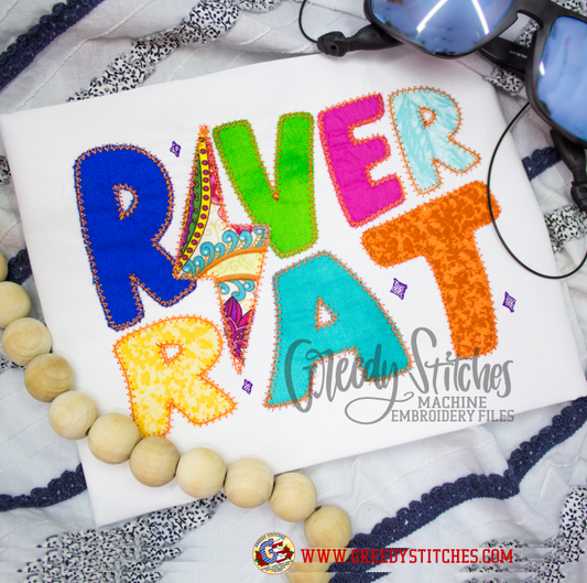 River Rat Lightning Bolt Zigzag Applique Machine Embroidery Design
