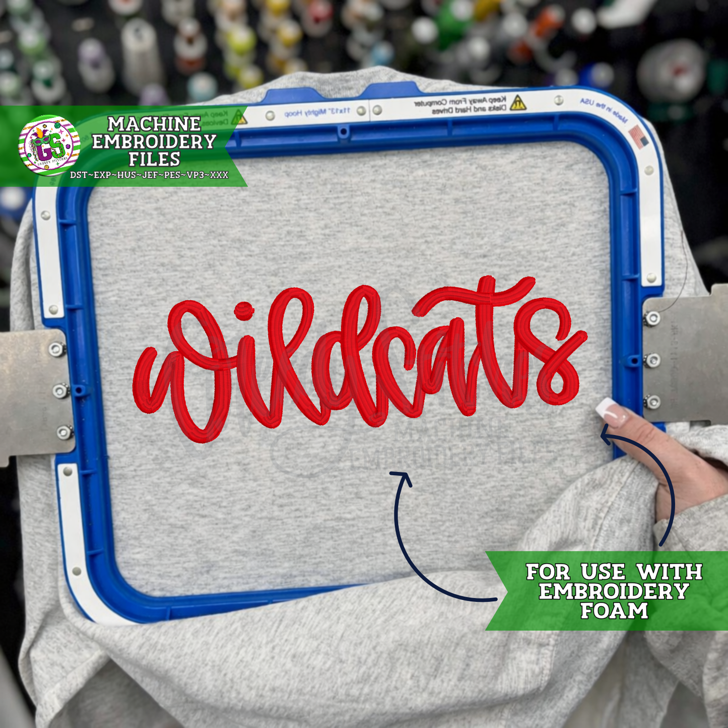 Wildcats Script PUFF FOAM Machine Embroidery Design
