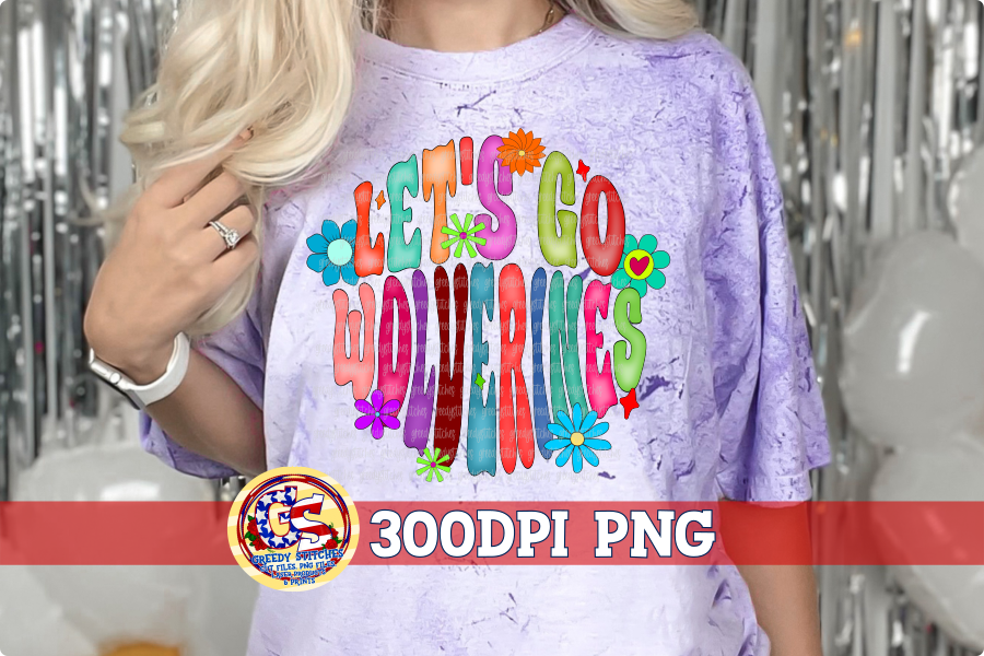 Let's Go Wolverines Retro Flowers PNG for Sublimation