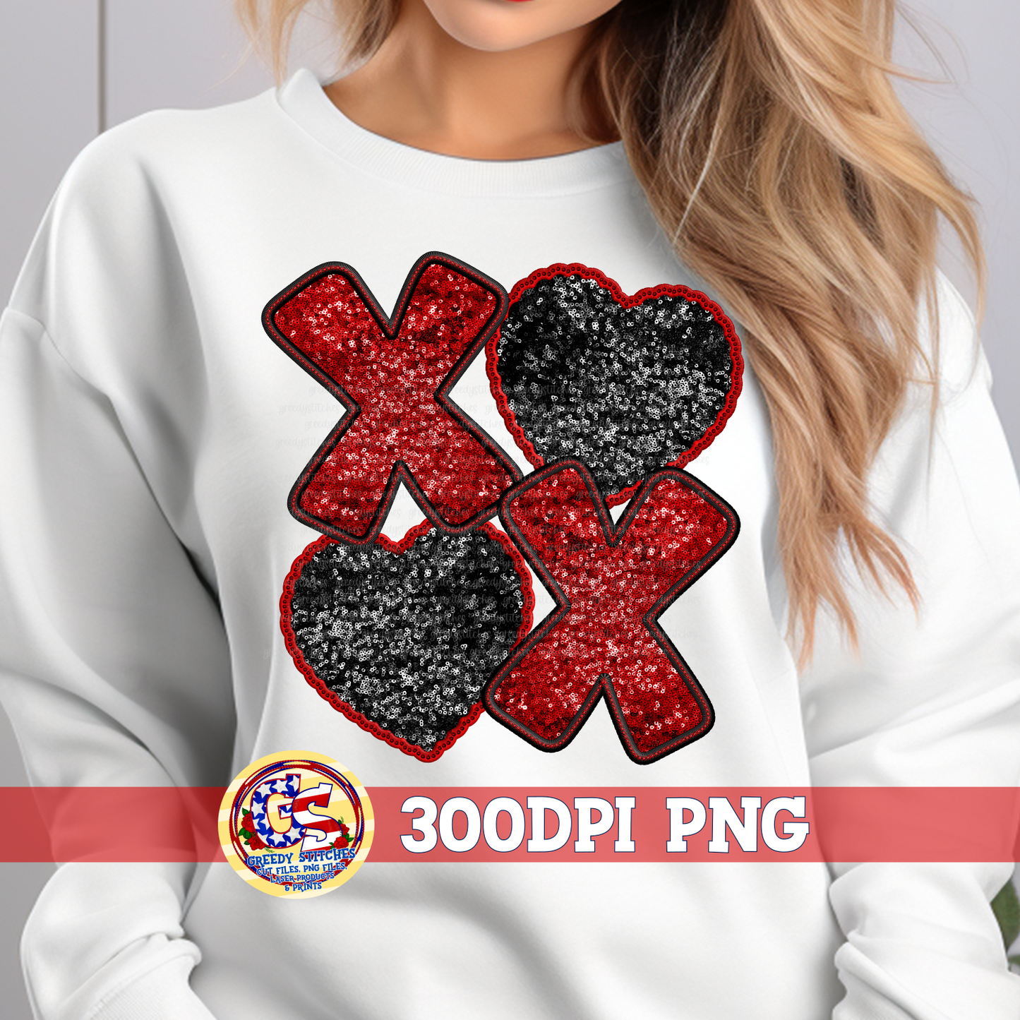 Valentine's Day XO OX Faux Embroidery Sequins PNG