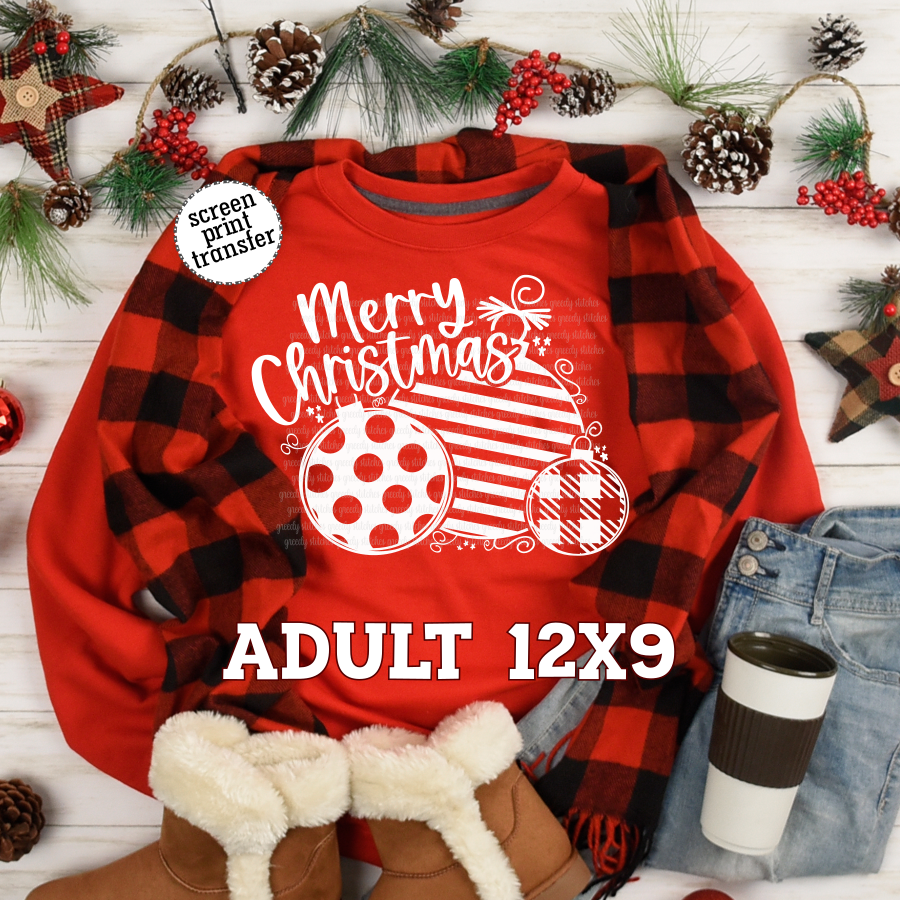 Merry Christmas Ornaments ADULT Screen Print Transfer
