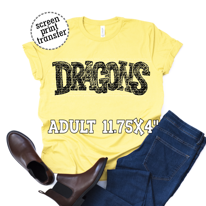 Dragons Scribble ADULT Screen Print Transfer