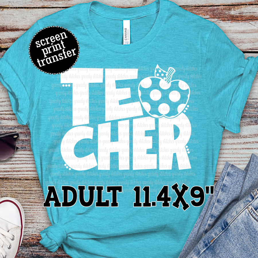 Teacher Apple ADULT Screen Print Transfer